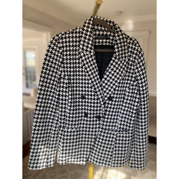 Bagatelle Collection Houndstooth Blazer Black White Double Breasted Old Money M - Picture 2 of 9